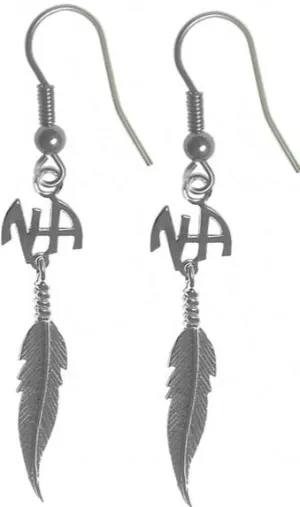 NSE24.  NA Initials with a Single Feather. Sterling Silver.