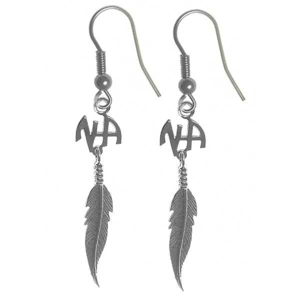NSE24.  NA Initials with a Single Feather. Sterling Silver.