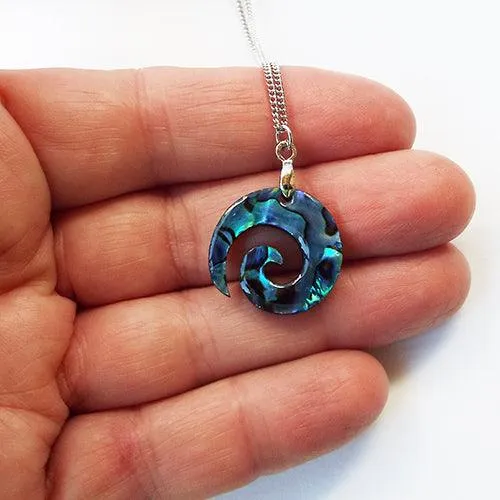 NZ Paua Shell Maori Koru Necklace