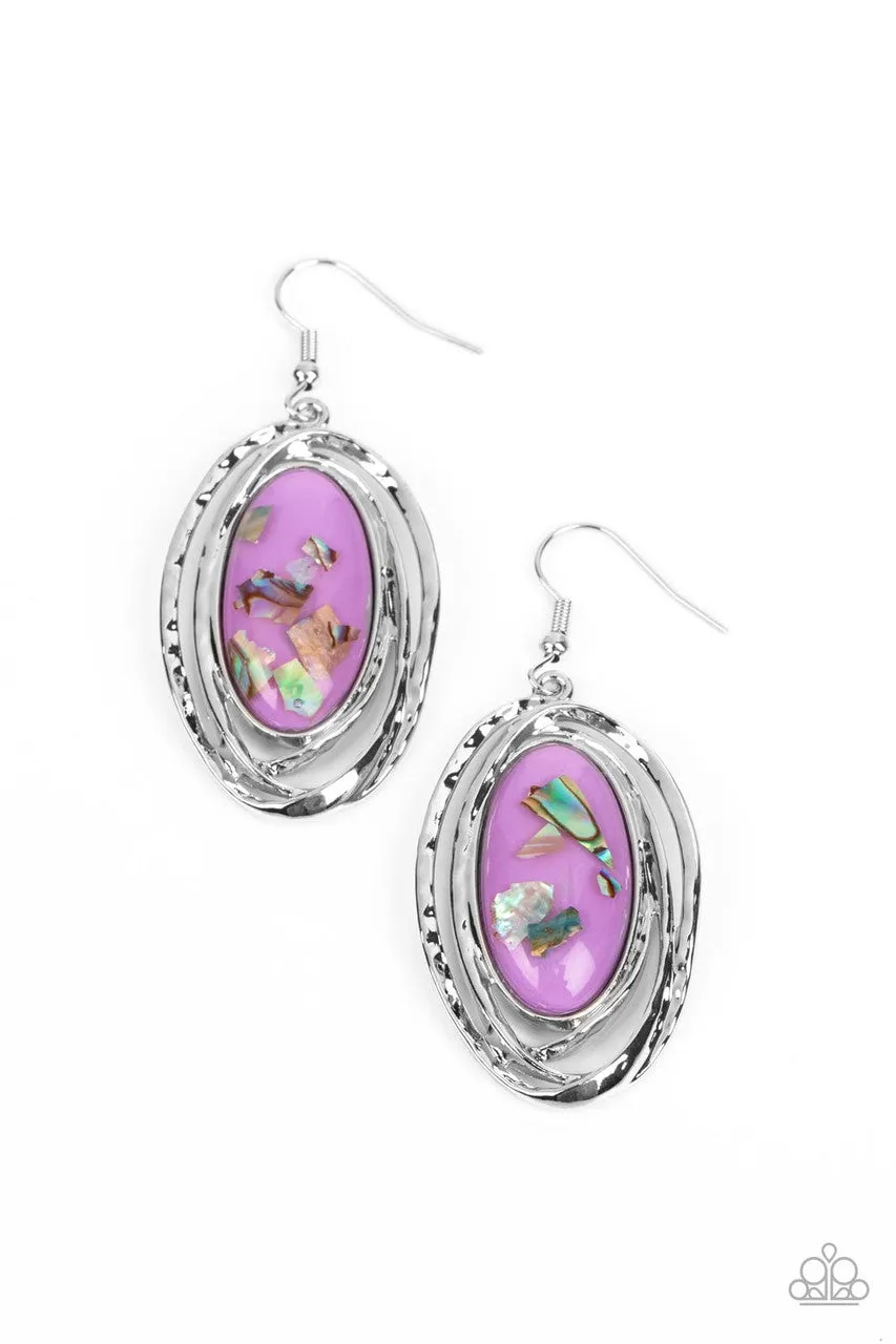 Ocean Floor Oracle - Purple - Seashell Flecked Paparazzi Fishhook Earrings