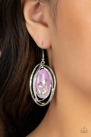 Ocean Floor Oracle - Purple - Seashell Flecked Paparazzi Fishhook Earrings