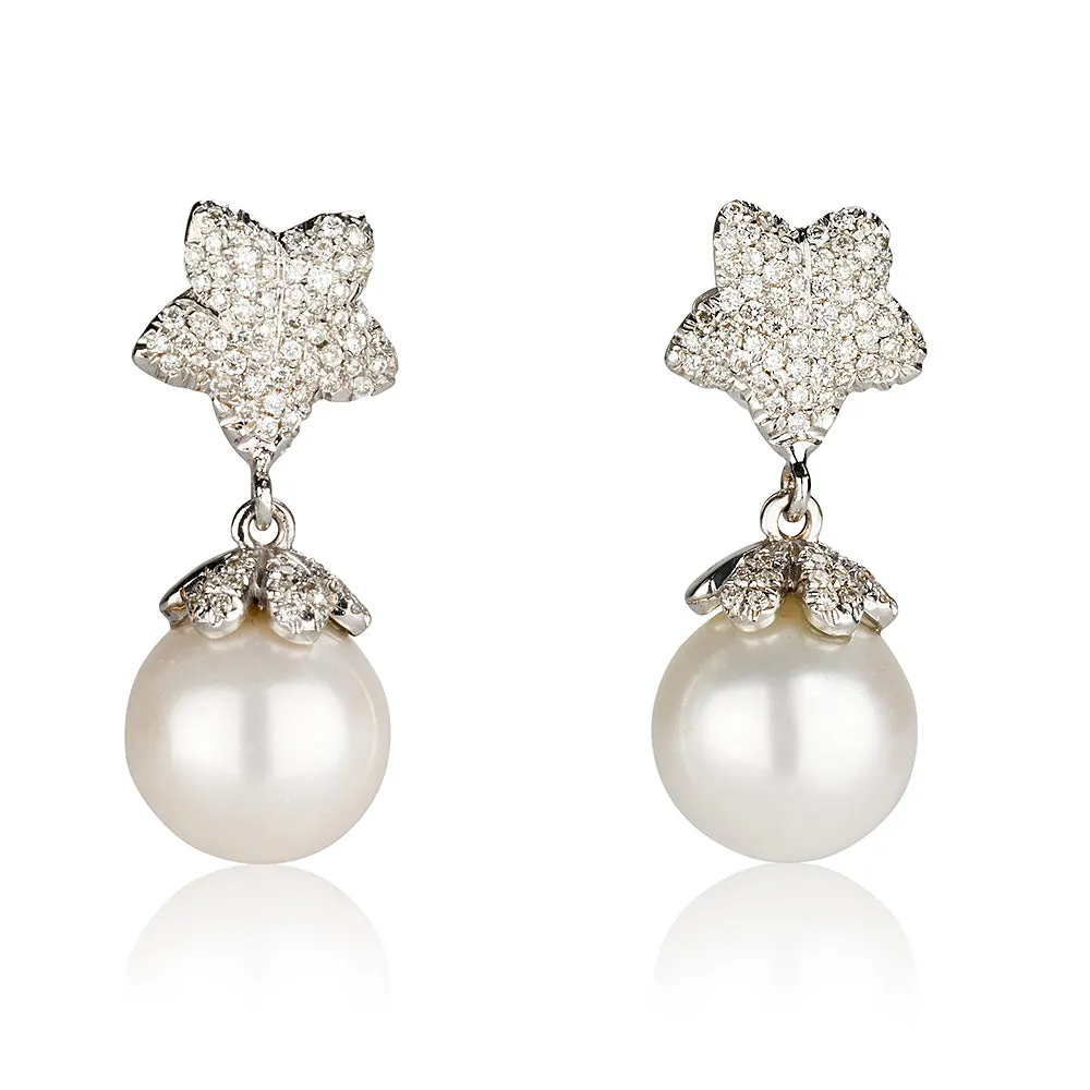 Ocean | Starfish diamond pave dangling pearl earrings