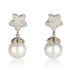 Ocean | Starfish diamond pave dangling pearl earrings