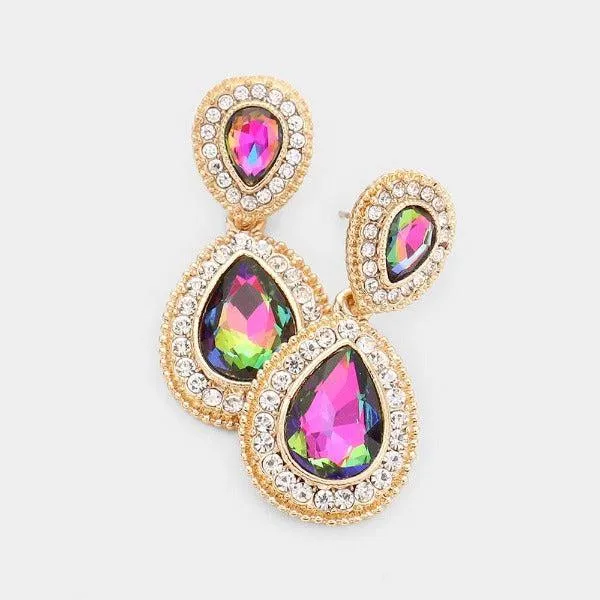 Oil Spill Crystal Pave Gold Evening Earrings