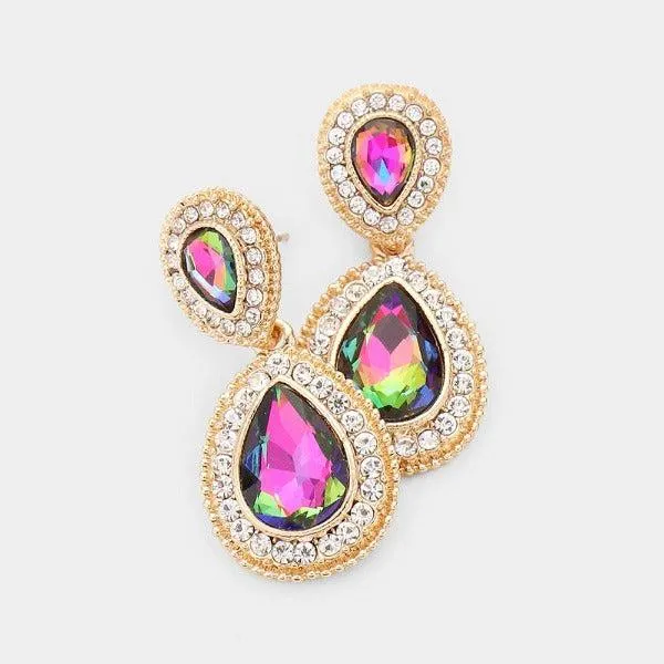 Oil Spill Crystal Pave Gold Evening Earrings
