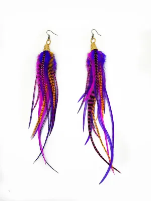 One of a Kind Bohemian Feather Earrings - Purple Rain Cloud