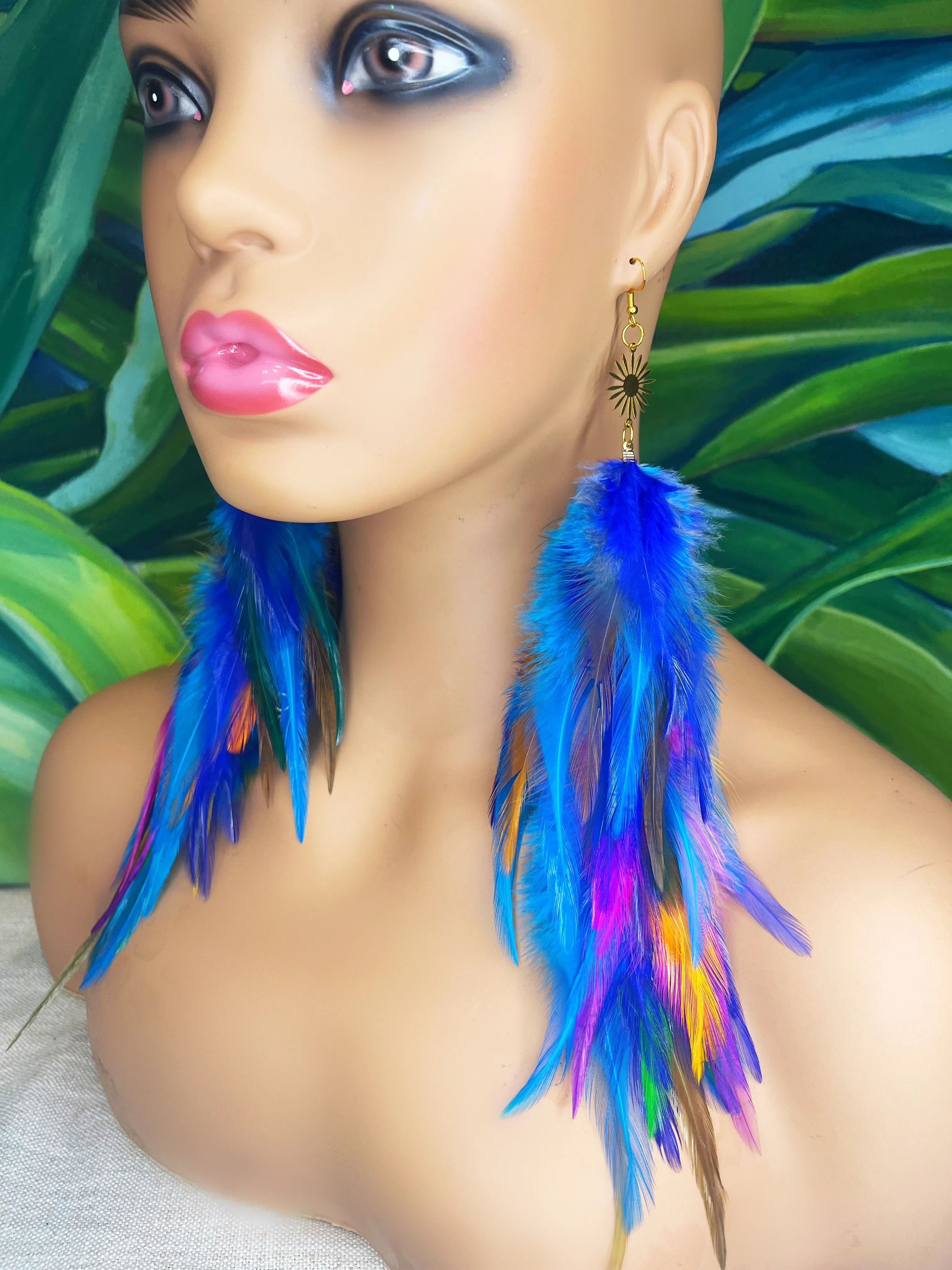 One of a Kind Long Bohemian Feather Earrings - Argentinian Bloom