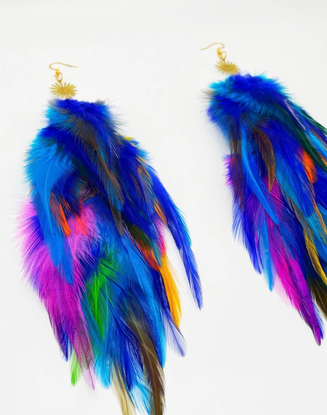 One of a Kind Long Bohemian Feather Earrings - Argentinian Bloom