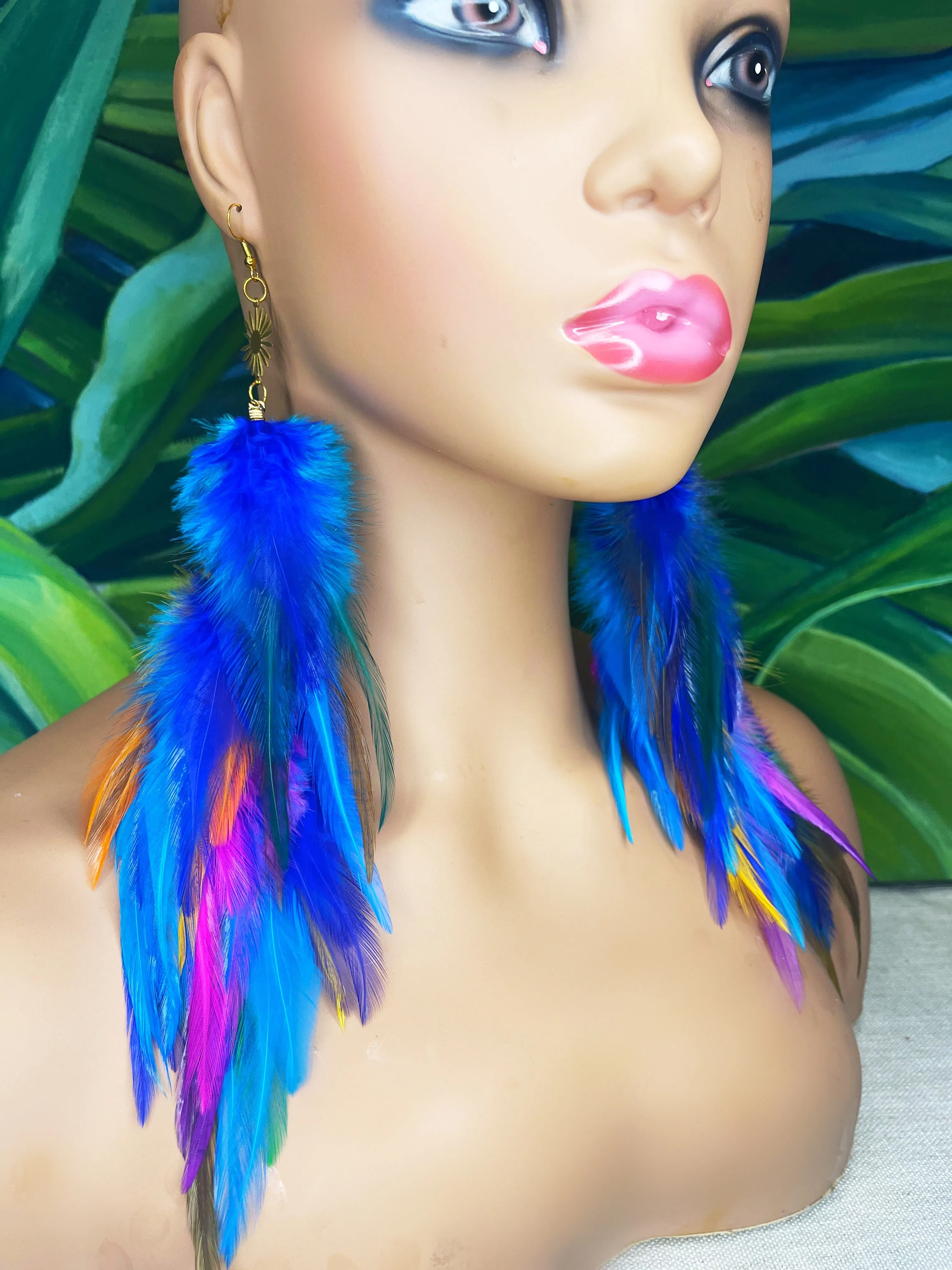One of a Kind Long Bohemian Feather Earrings - Argentinian Bloom
