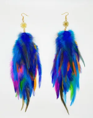 One of a Kind Long Bohemian Feather Earrings - Argentinian Bloom