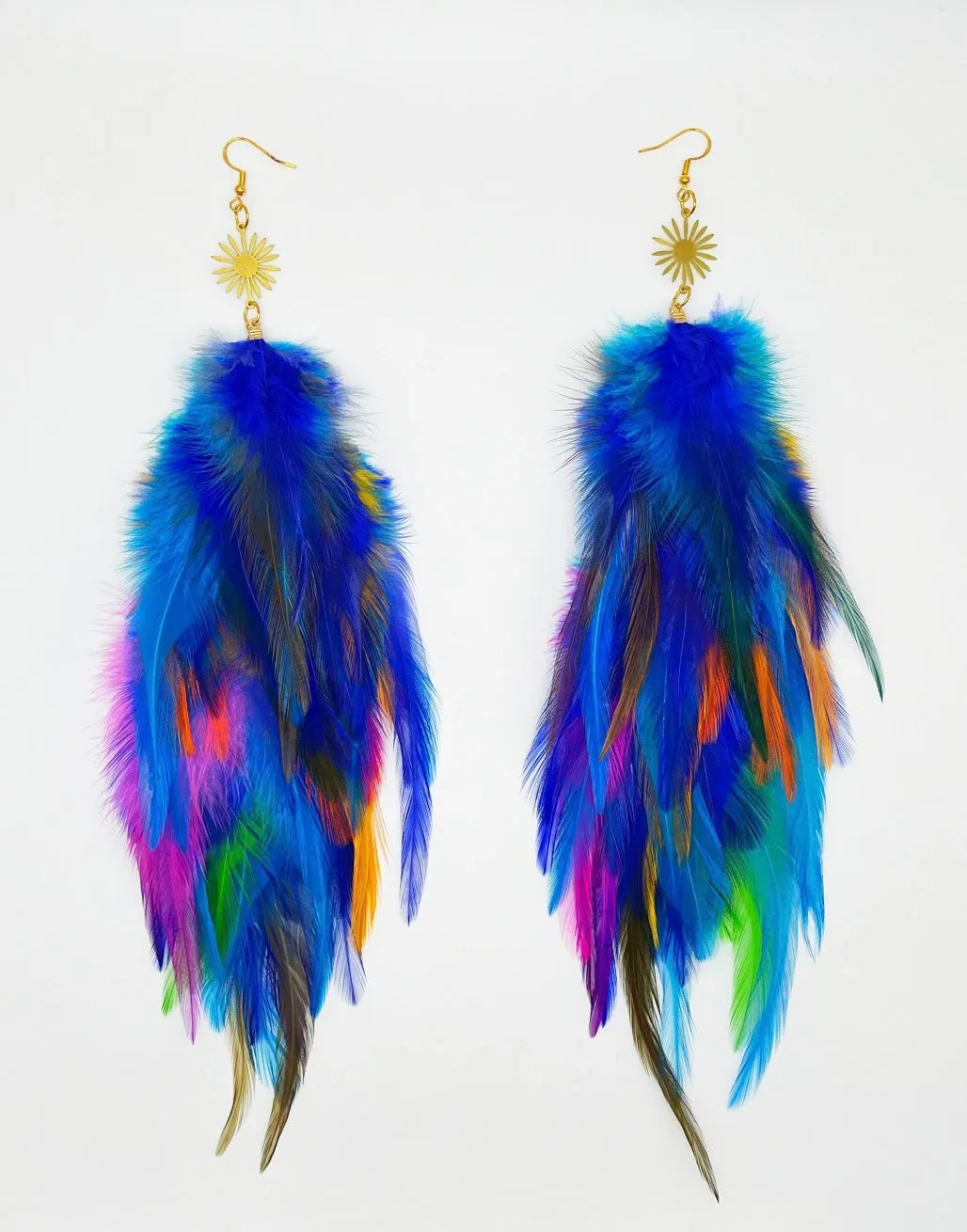 One of a Kind Long Bohemian Feather Earrings - Argentinian Bloom
