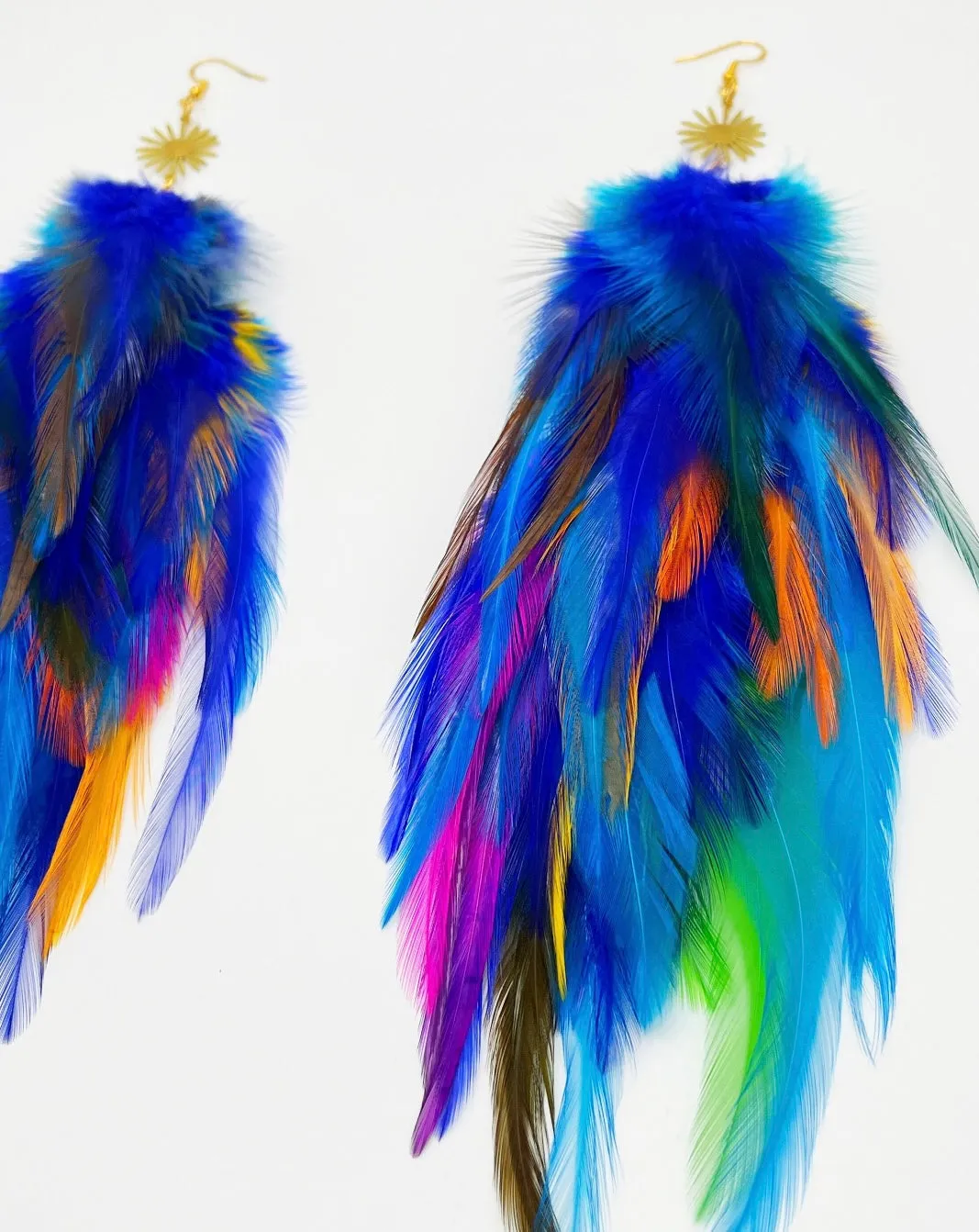 One of a Kind Long Bohemian Feather Earrings - Argentinian Bloom