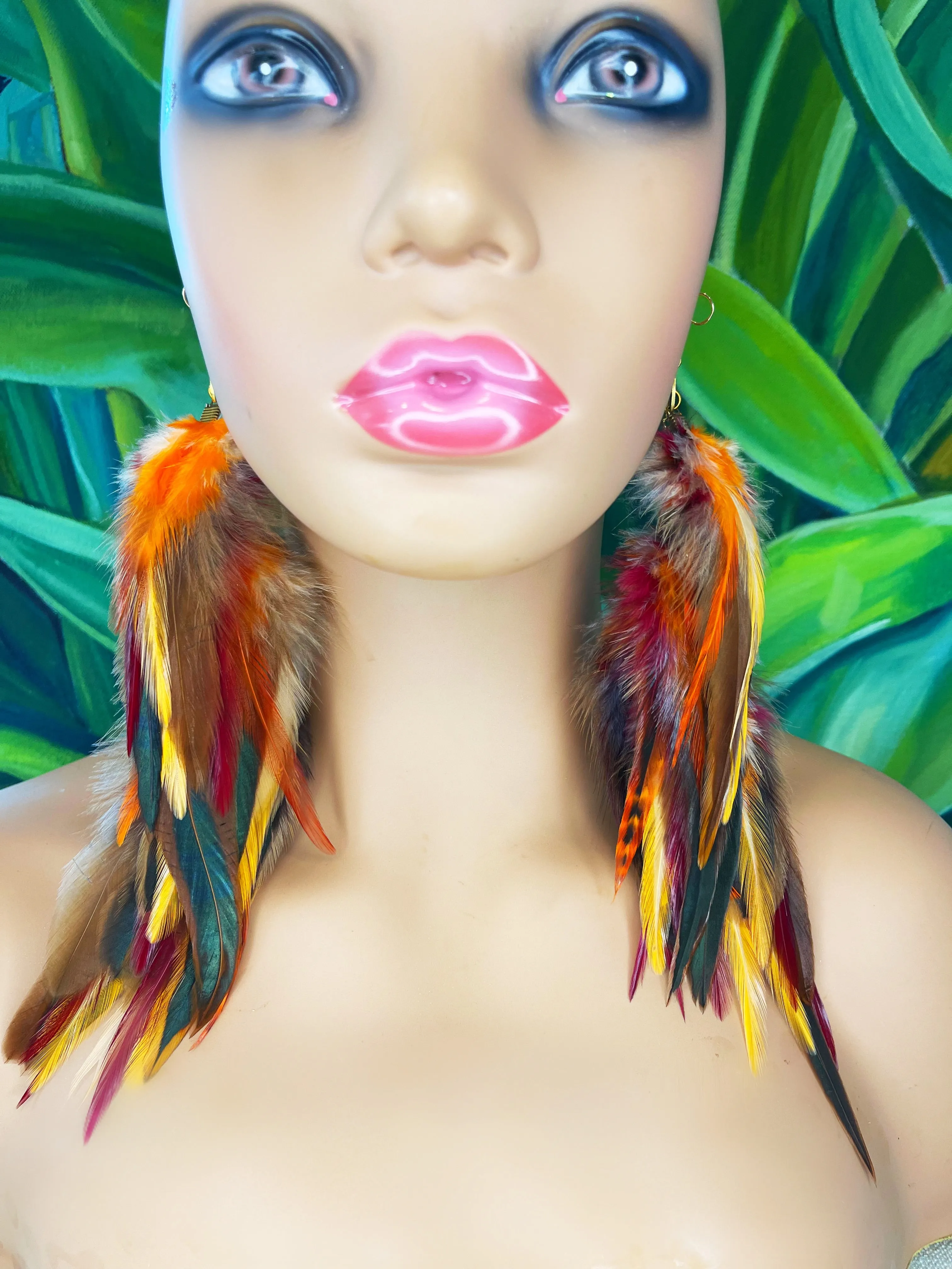 One of a Kind Long Bohemian Feather Earrings - Autumn’s Gaze