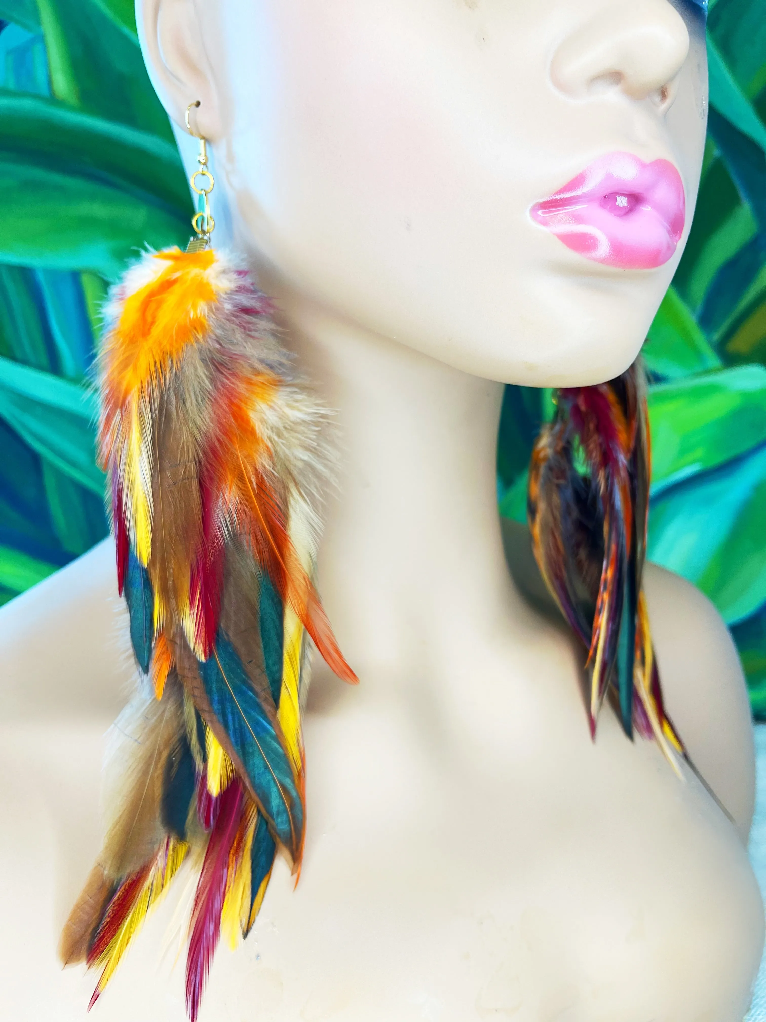 One of a Kind Long Bohemian Feather Earrings - Autumn’s Gaze