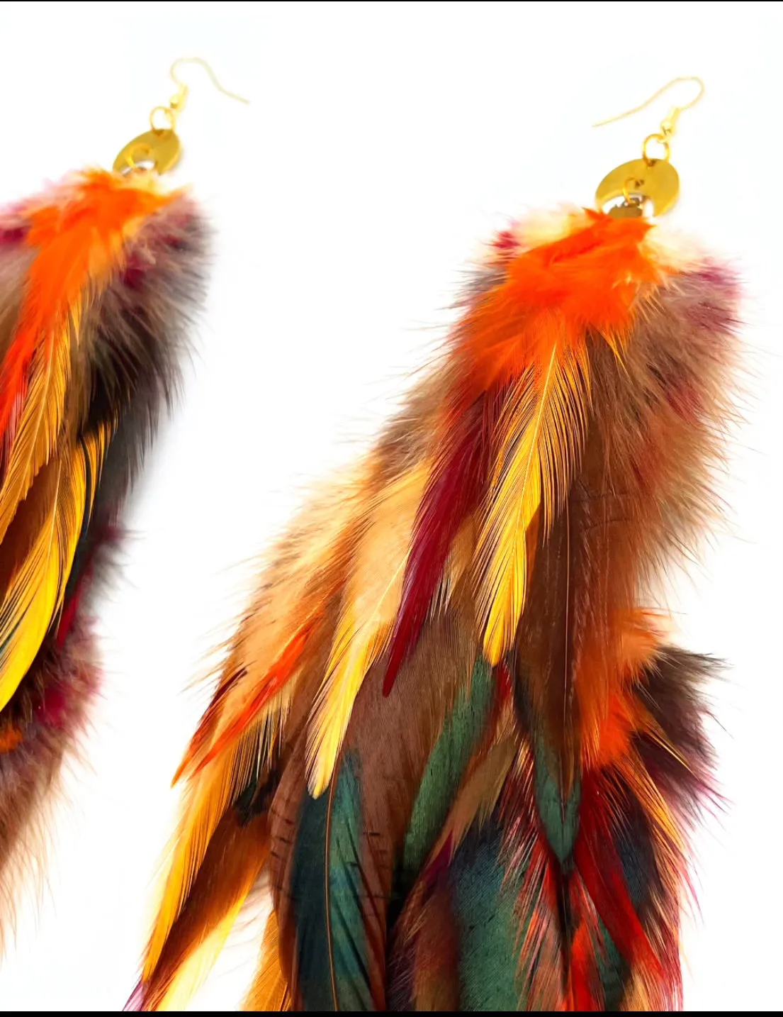 One of a Kind Long Bohemian Feather Earrings - Autumn’s Gaze