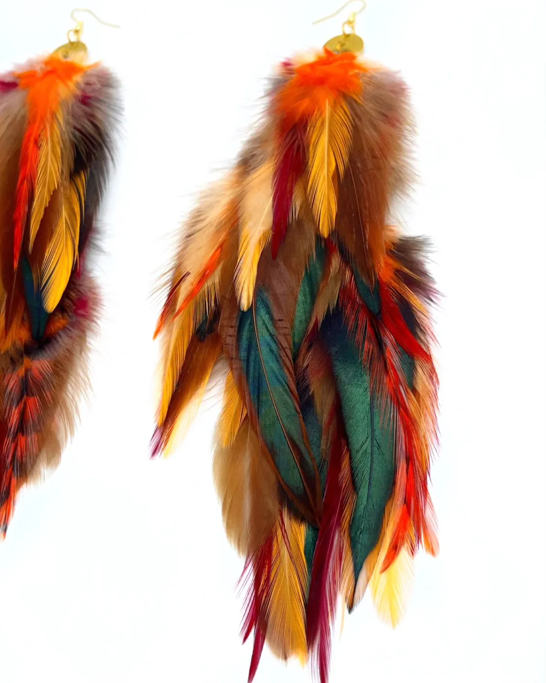 One of a Kind Long Bohemian Feather Earrings - Autumn’s Gaze