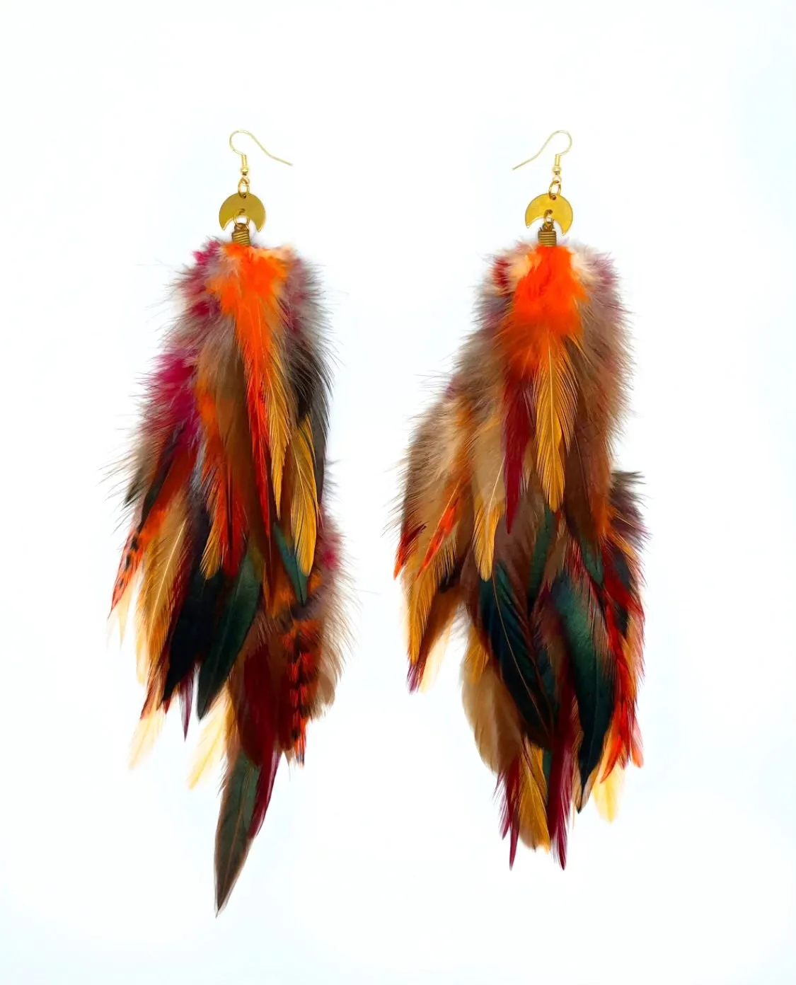 One of a Kind Long Bohemian Feather Earrings - Autumn’s Gaze