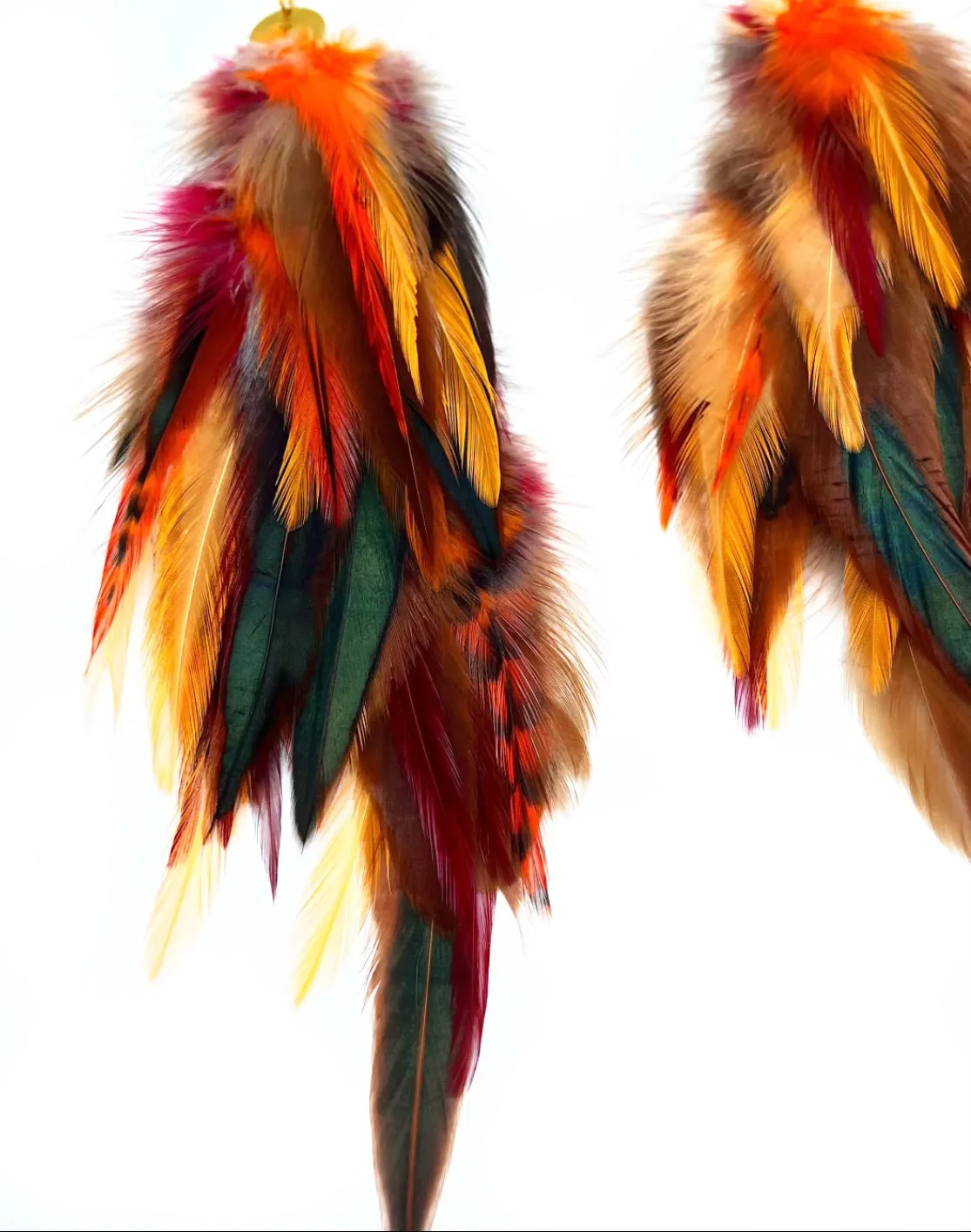 One of a Kind Long Bohemian Feather Earrings - Autumn’s Gaze