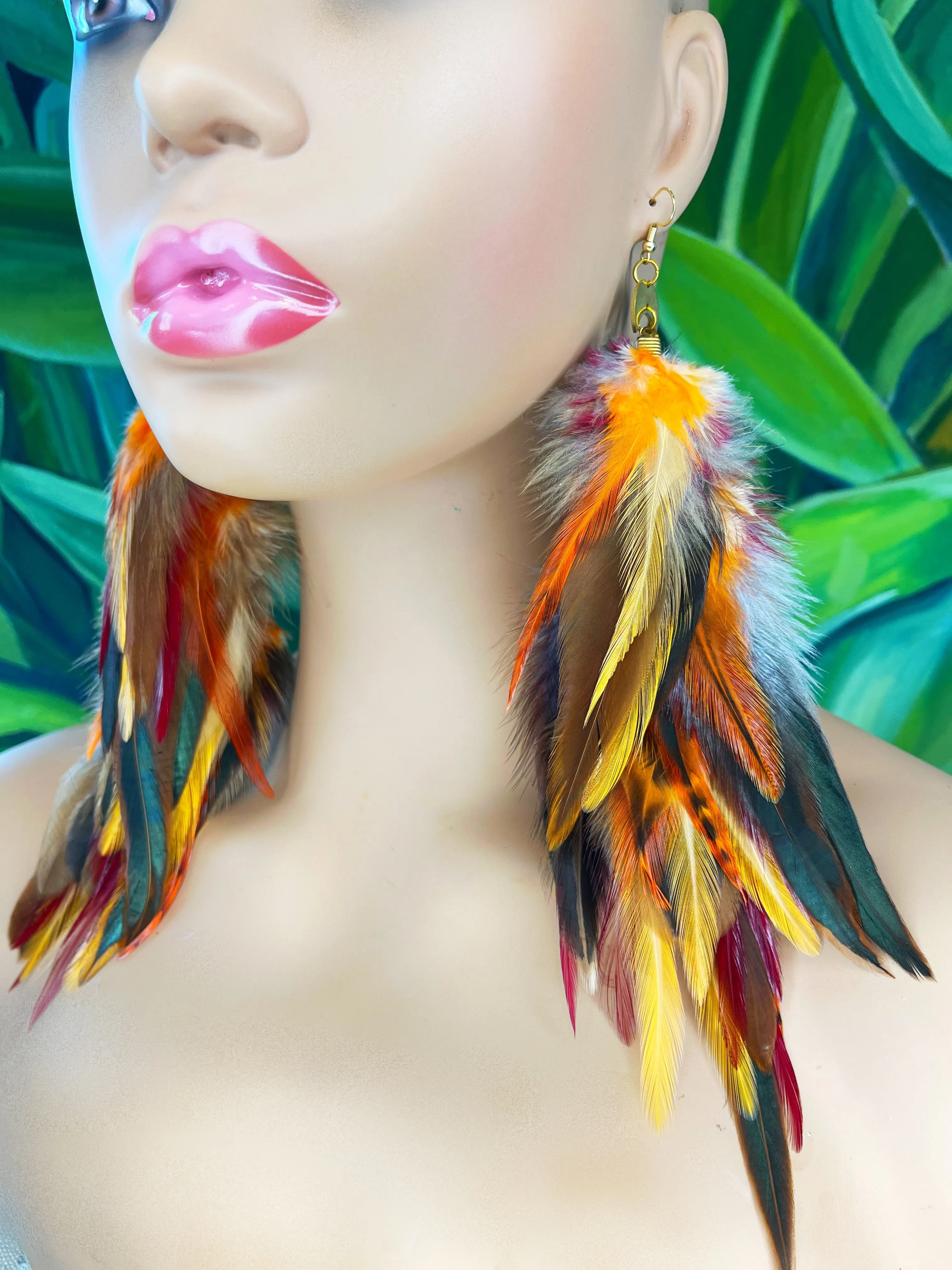 One of a Kind Long Bohemian Feather Earrings - Autumn’s Gaze