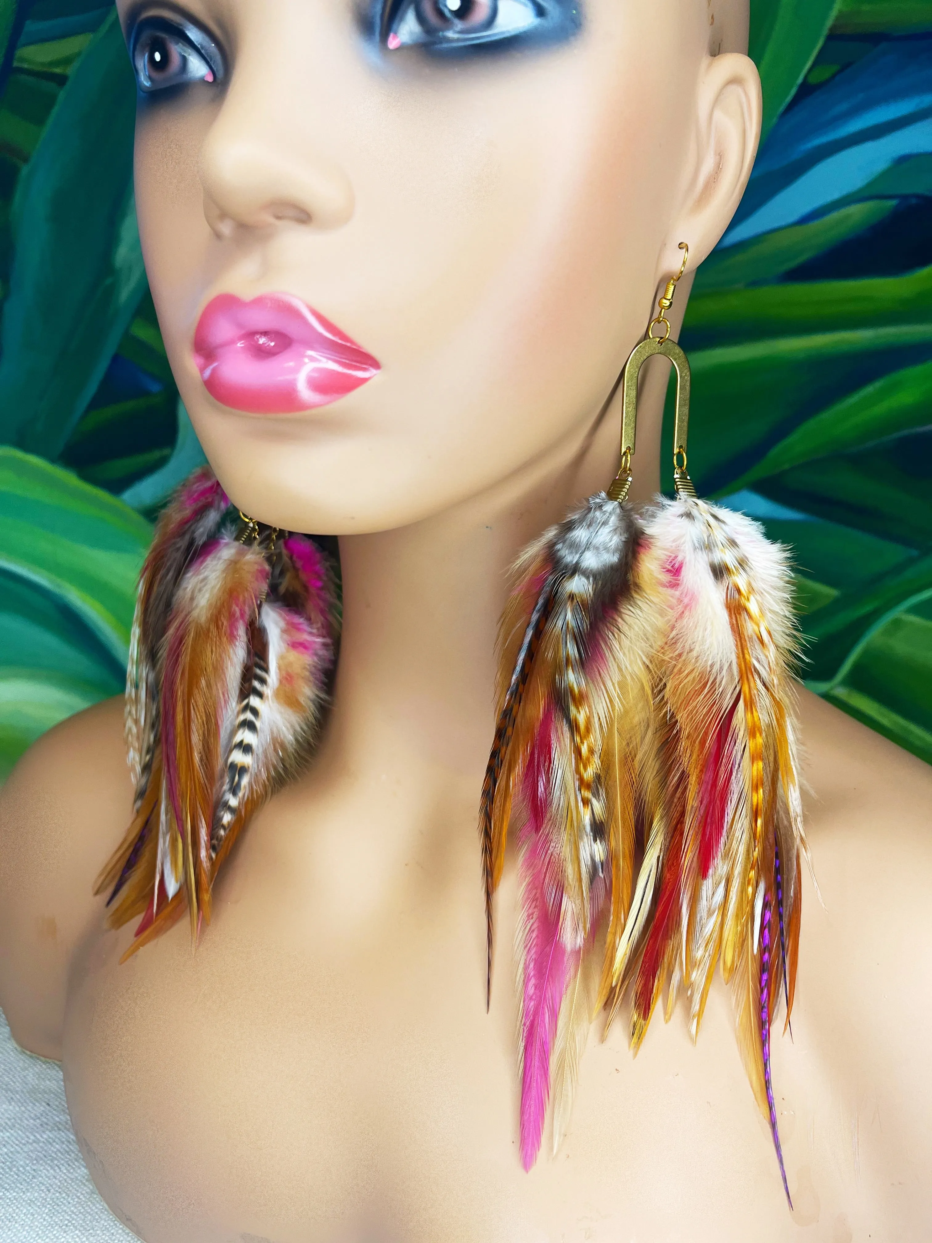 One of a Kind Long Bohemian Feather Earrings - Natural Luck