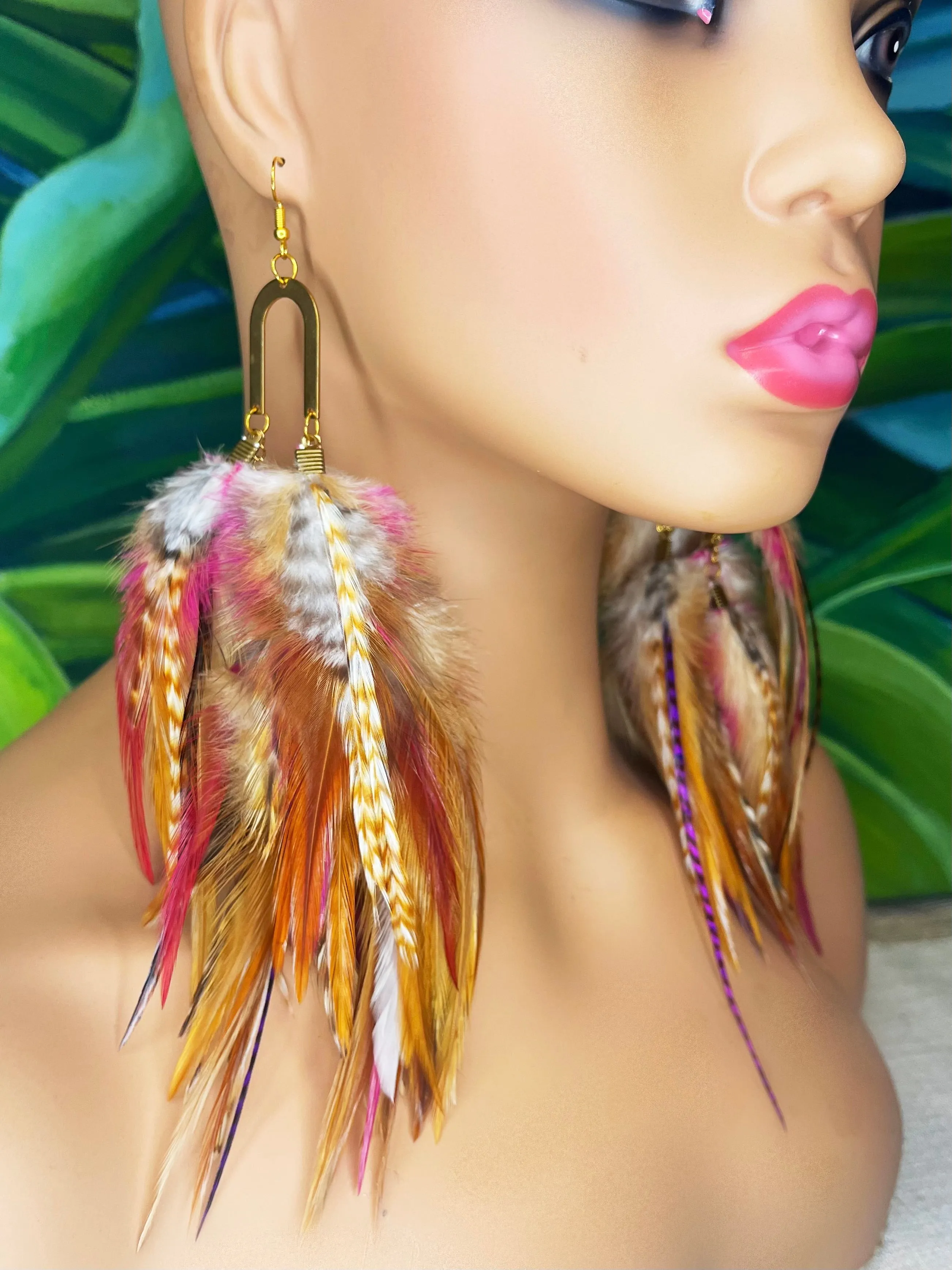 One of a Kind Long Bohemian Feather Earrings - Natural Luck
