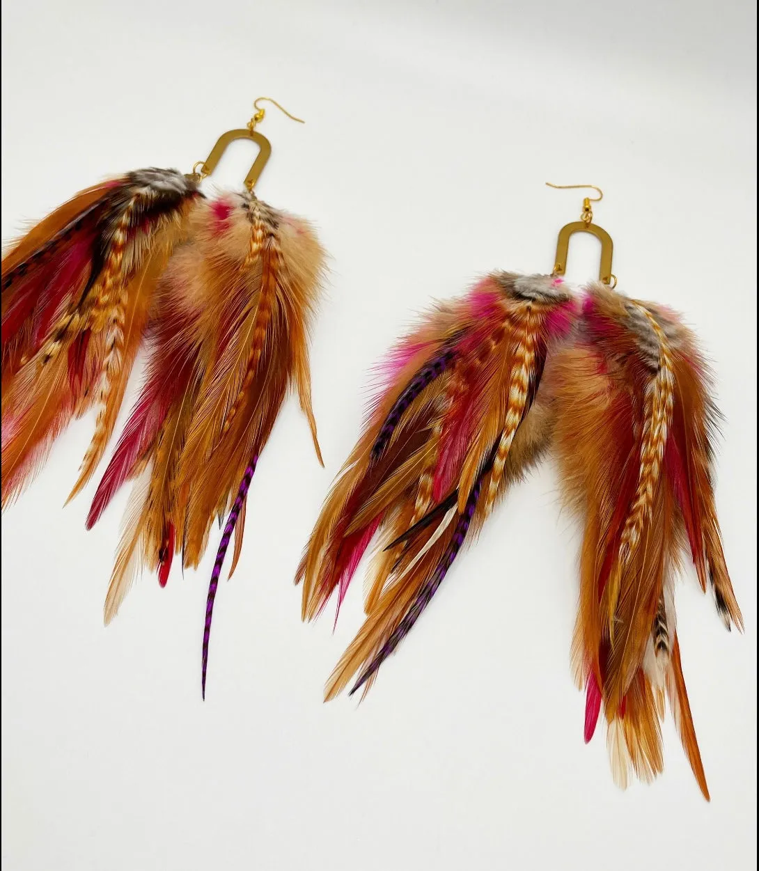 One of a Kind Long Bohemian Feather Earrings - Natural Luck