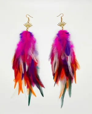 One of A Kind Long Bohemian Feather Earrings - Neon Carnival
