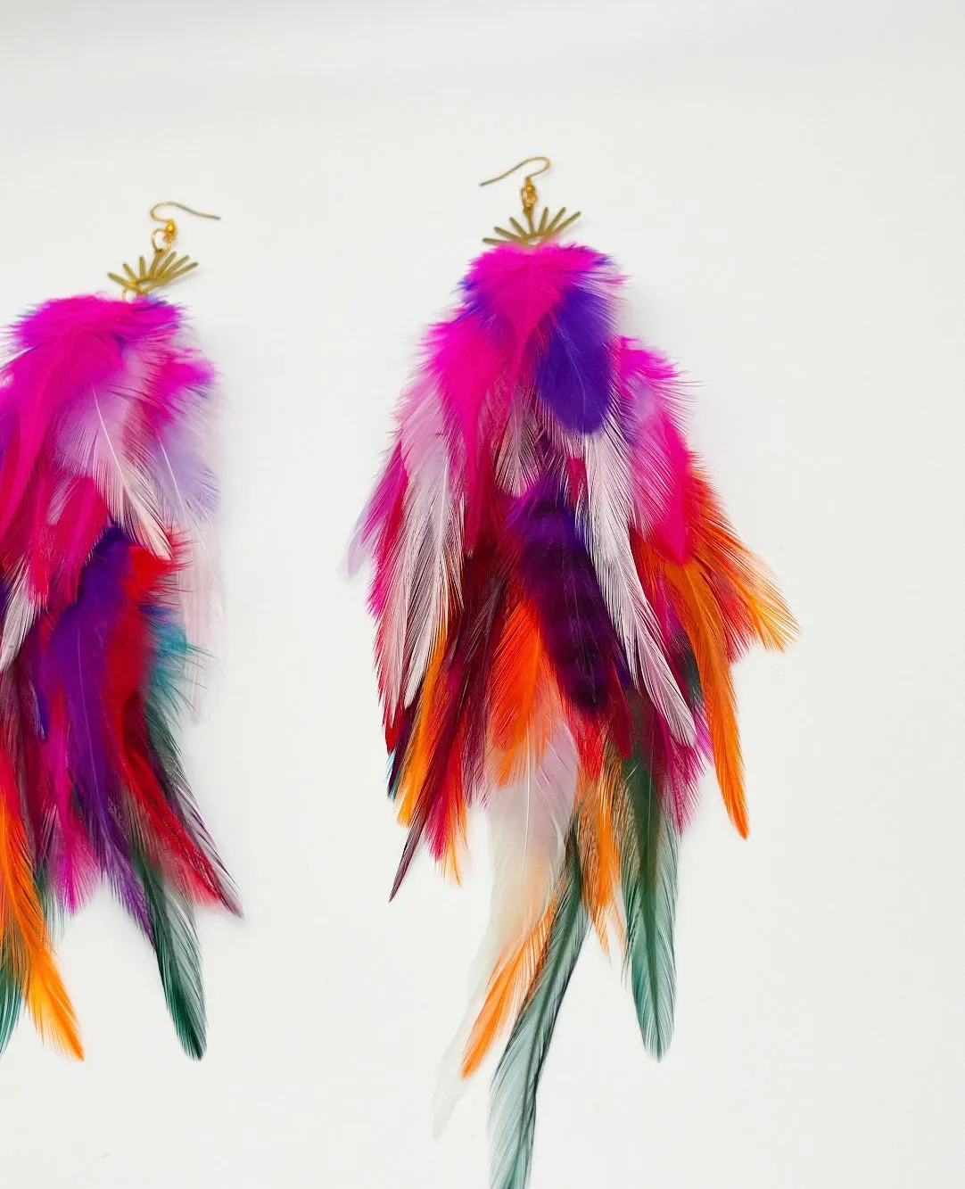 One of A Kind Long Bohemian Feather Earrings - Neon Carnival