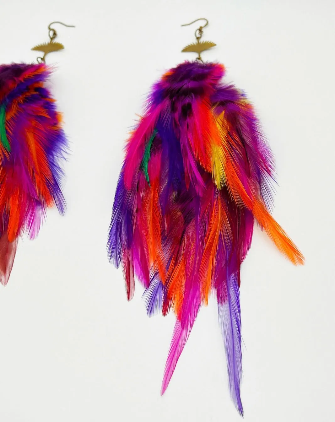 One of a Kind Long Bohemian Feather Earrings - Tropical Rave