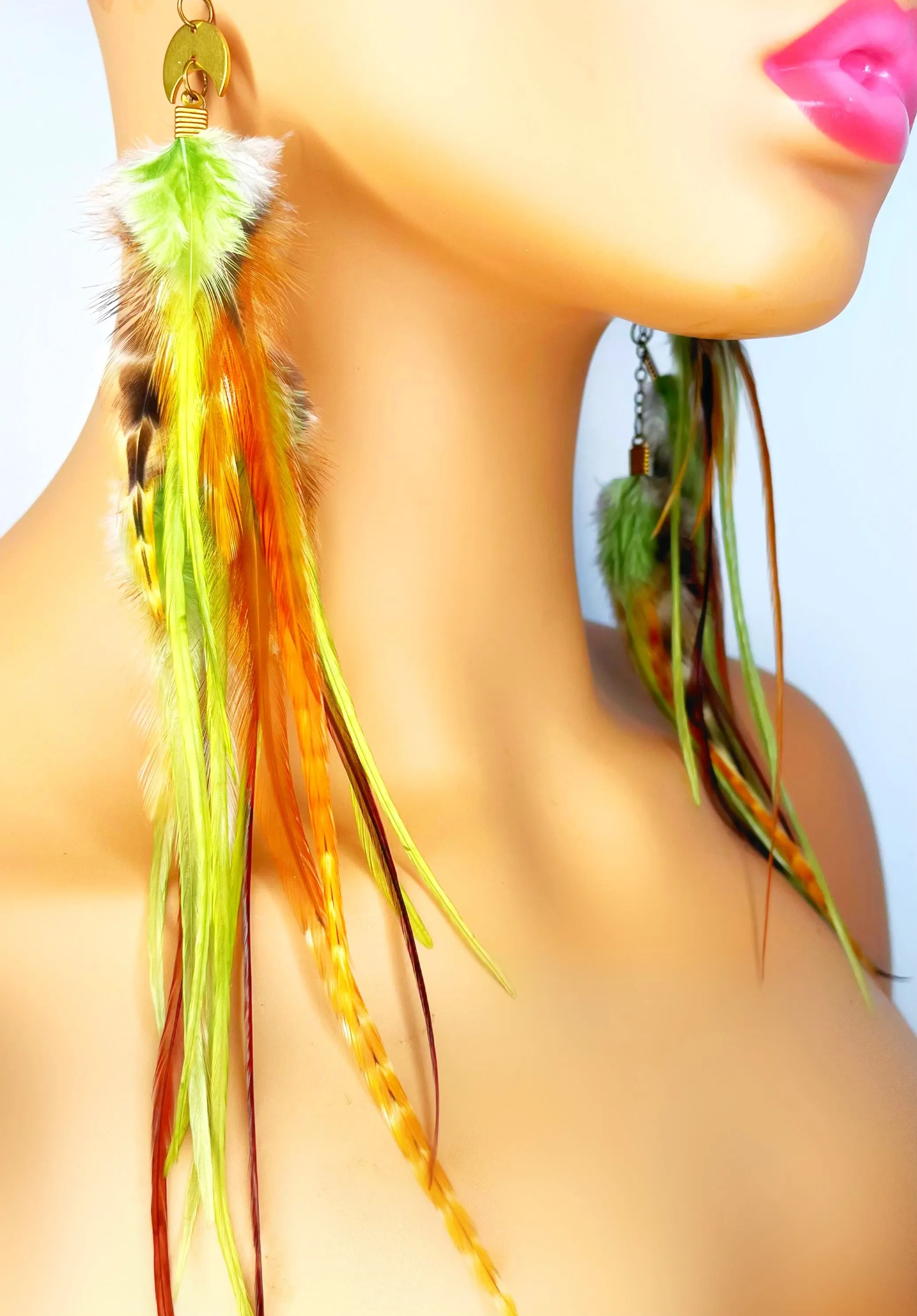 One of a Kind Long Feather Earrings - Moon Garden