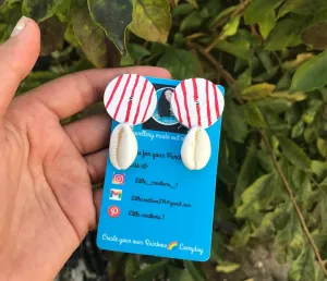 One shell red strips  earrings