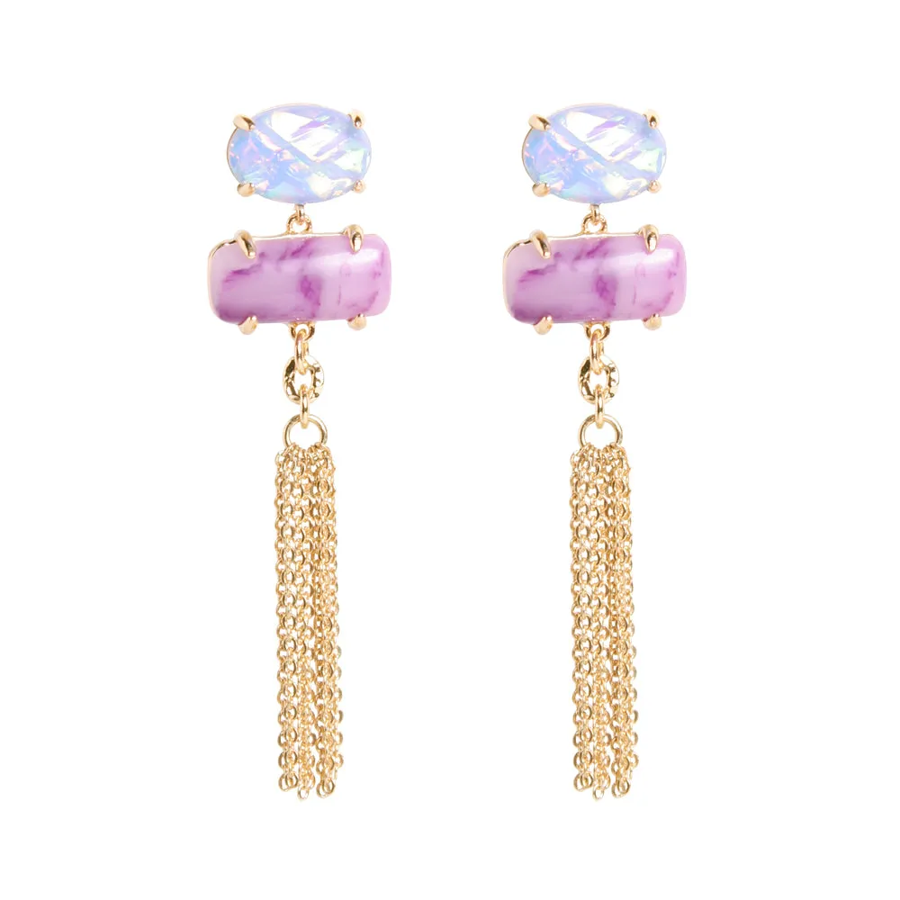 Ophelia Opal and Gold Chain Tassel Drop Earrings