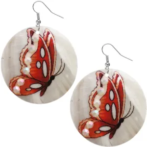Orange Butterfly Beaded Shell Earrings