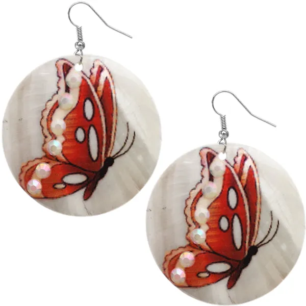 Orange Butterfly Beaded Shell Earrings