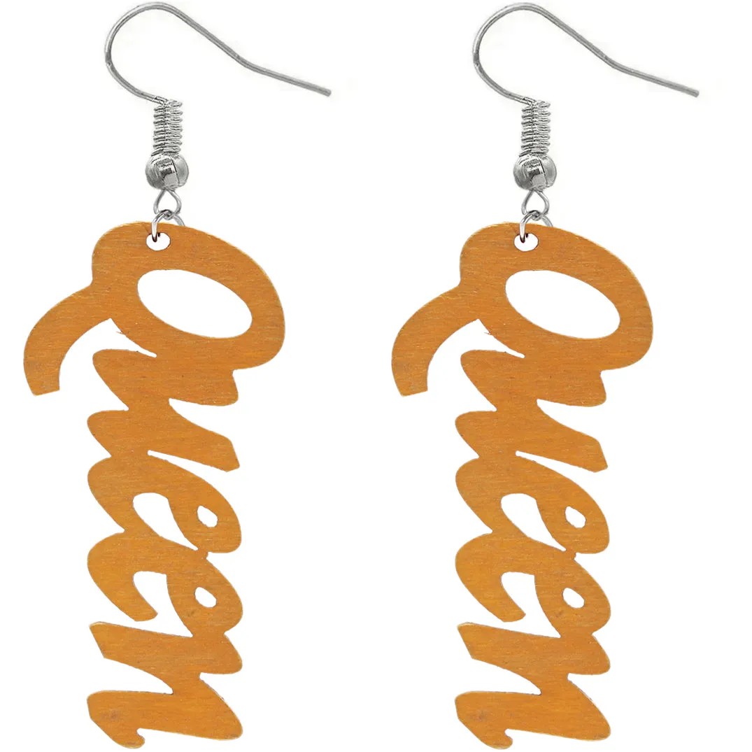 Orange Cursive Word Wooden Earrings