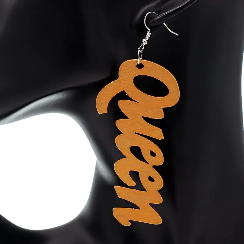 Orange Cursive Word Wooden Earrings