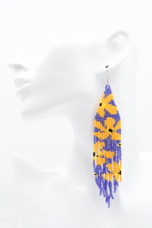 Orange Flower Beaded Tassel Earrings
