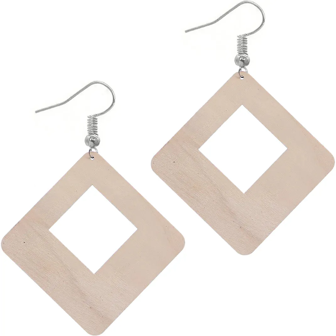 Orange Large Wooden Glitter Hollow Earrings