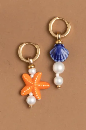 Orange Star Asymmetrical Summer Earrings