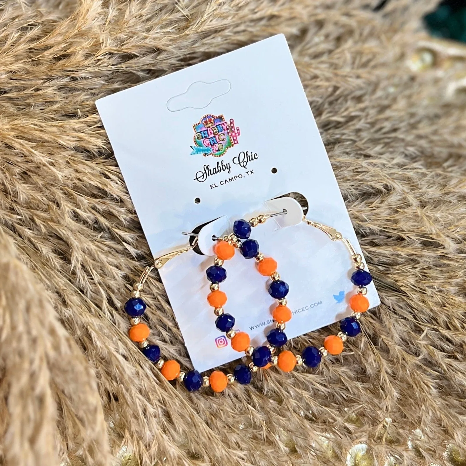 Orange/Blue Crystal Beaded Hoops