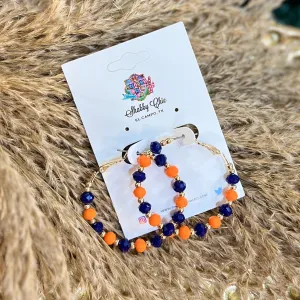 Orange/Blue Crystal Beaded Hoops