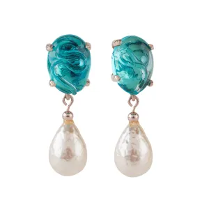 Oval Glass Earrings, Set in Silver or Vermeil