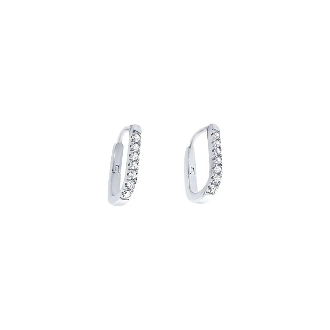 Oval Huggie Hoop Earirings with Cubic Zirconia in Sterling Silver