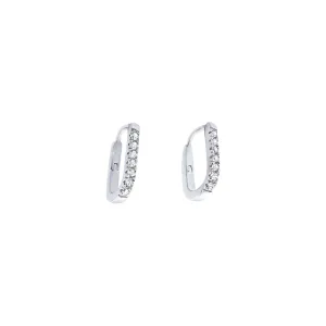 Oval Huggie Hoop Earirings with Cubic Zirconia in Sterling Silver