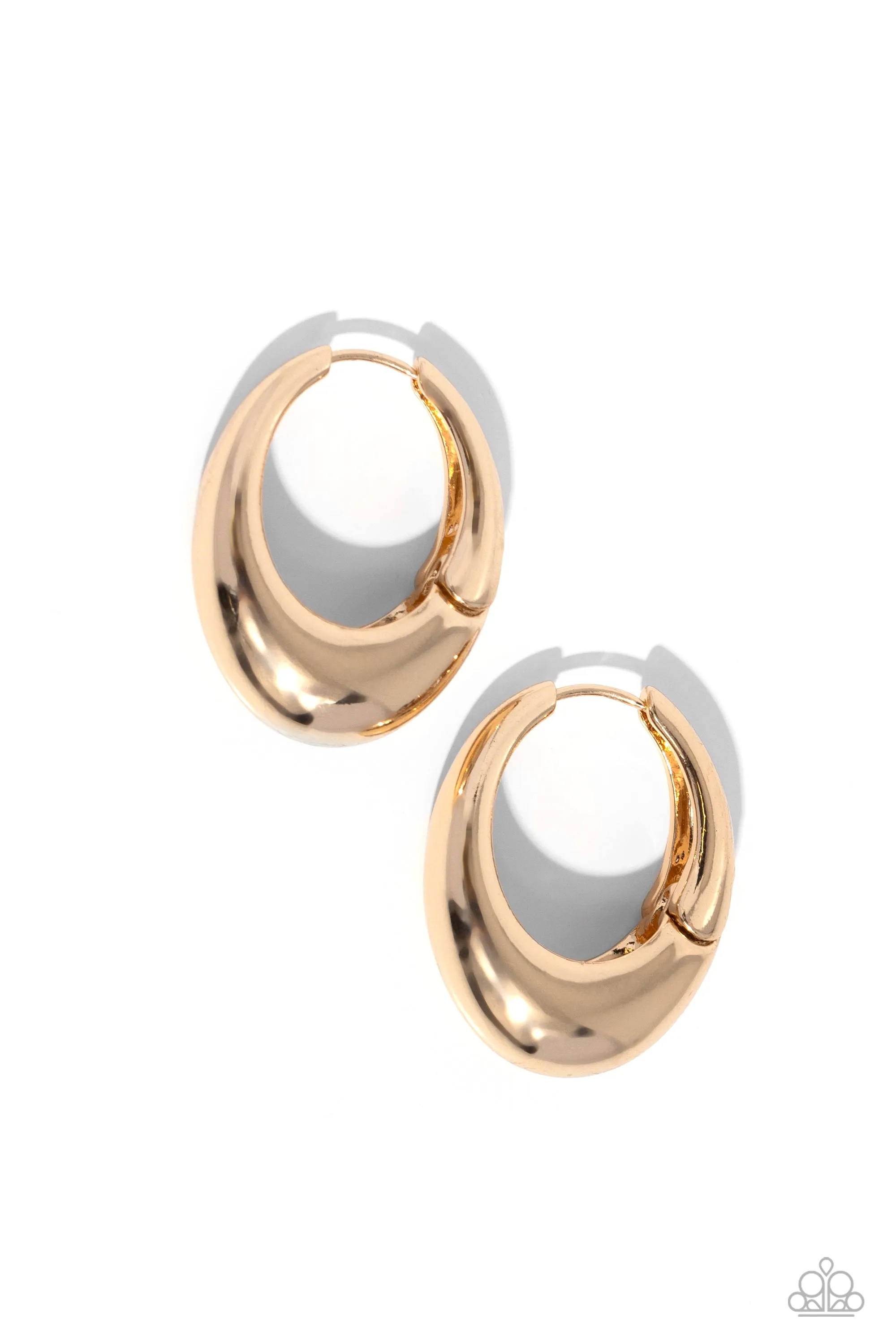 Oval Official - Gold - Thick High Sheen Paparazzi Hinge Hoop Earrings