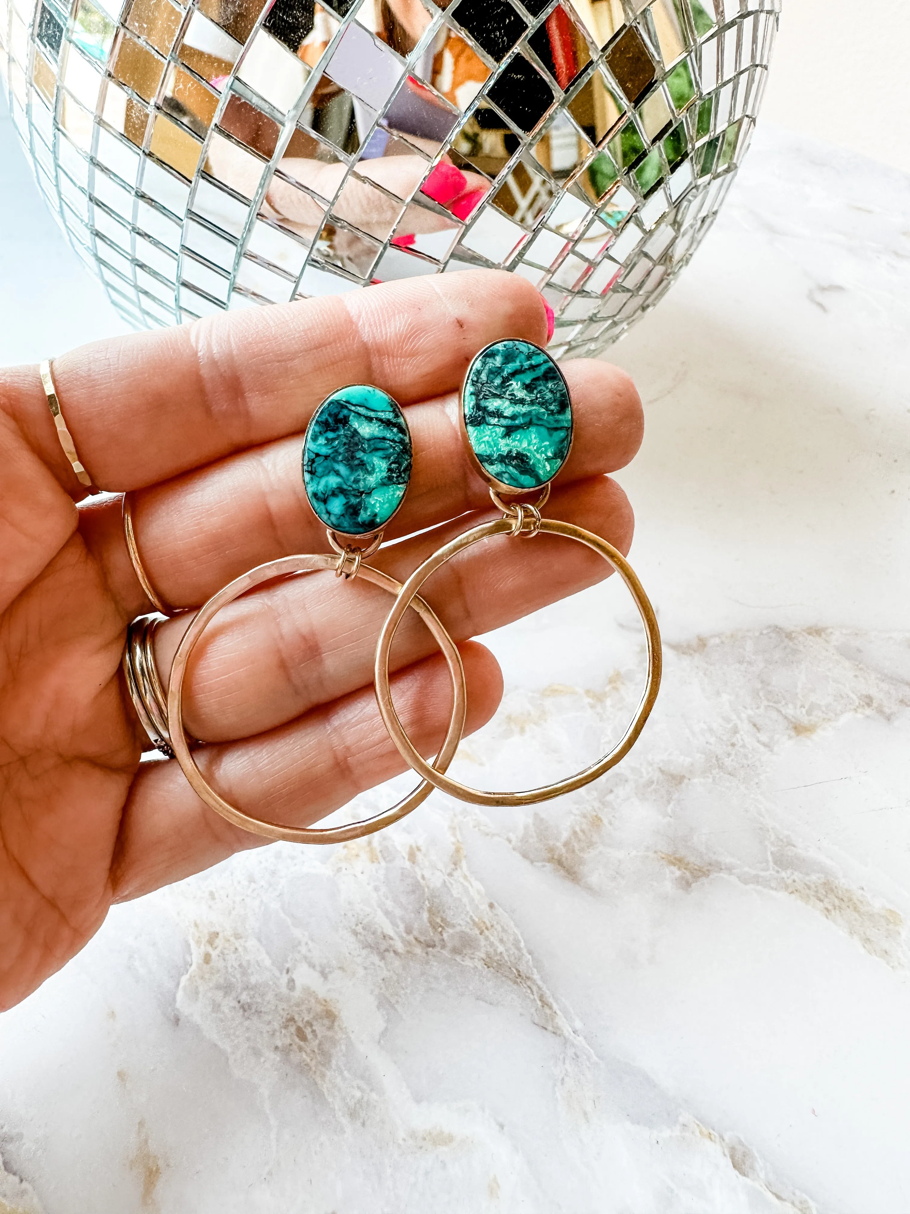 Oval Turquoise Gold Fill Hoops