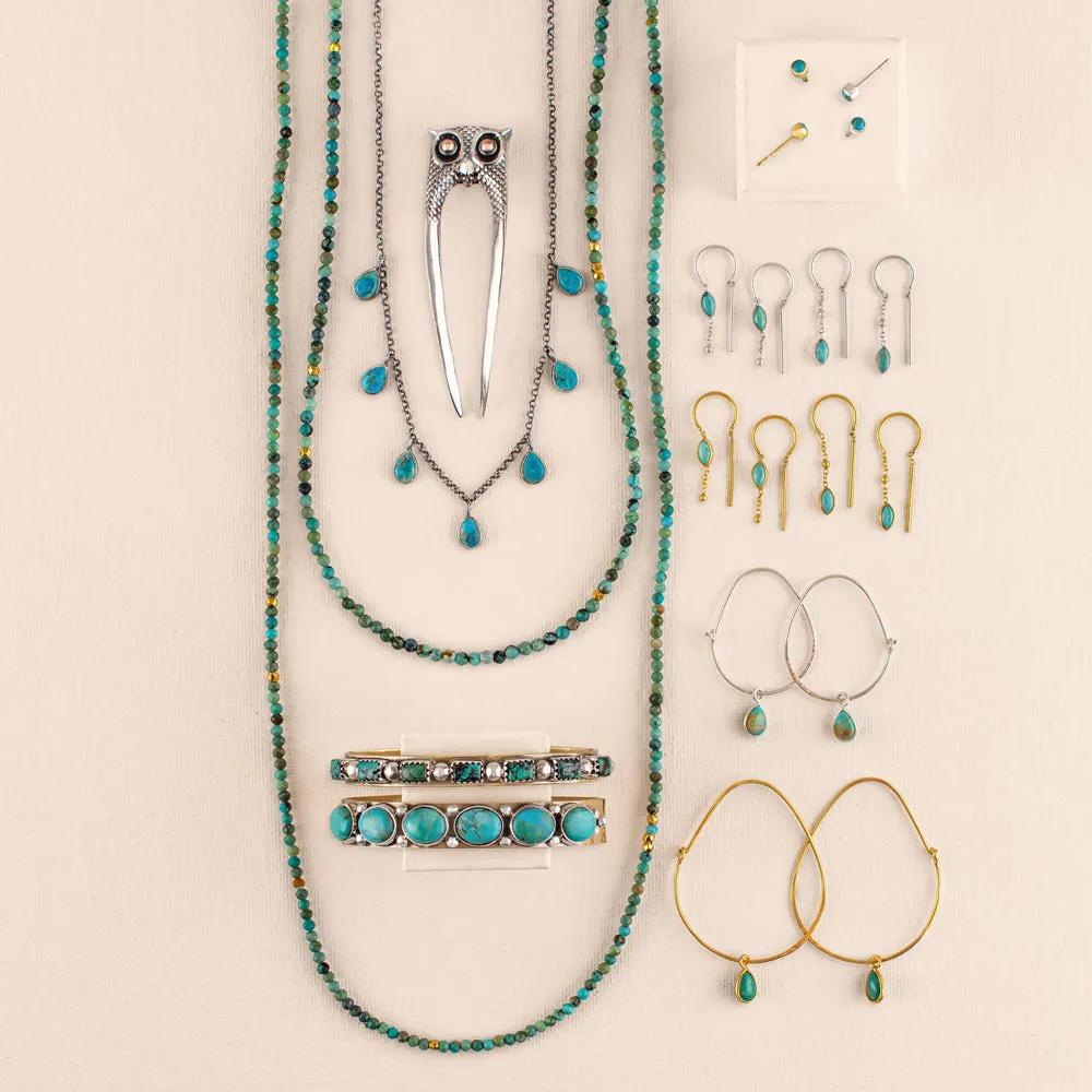 Oval Turquoise Hoops in Silver - 1 1/4" L