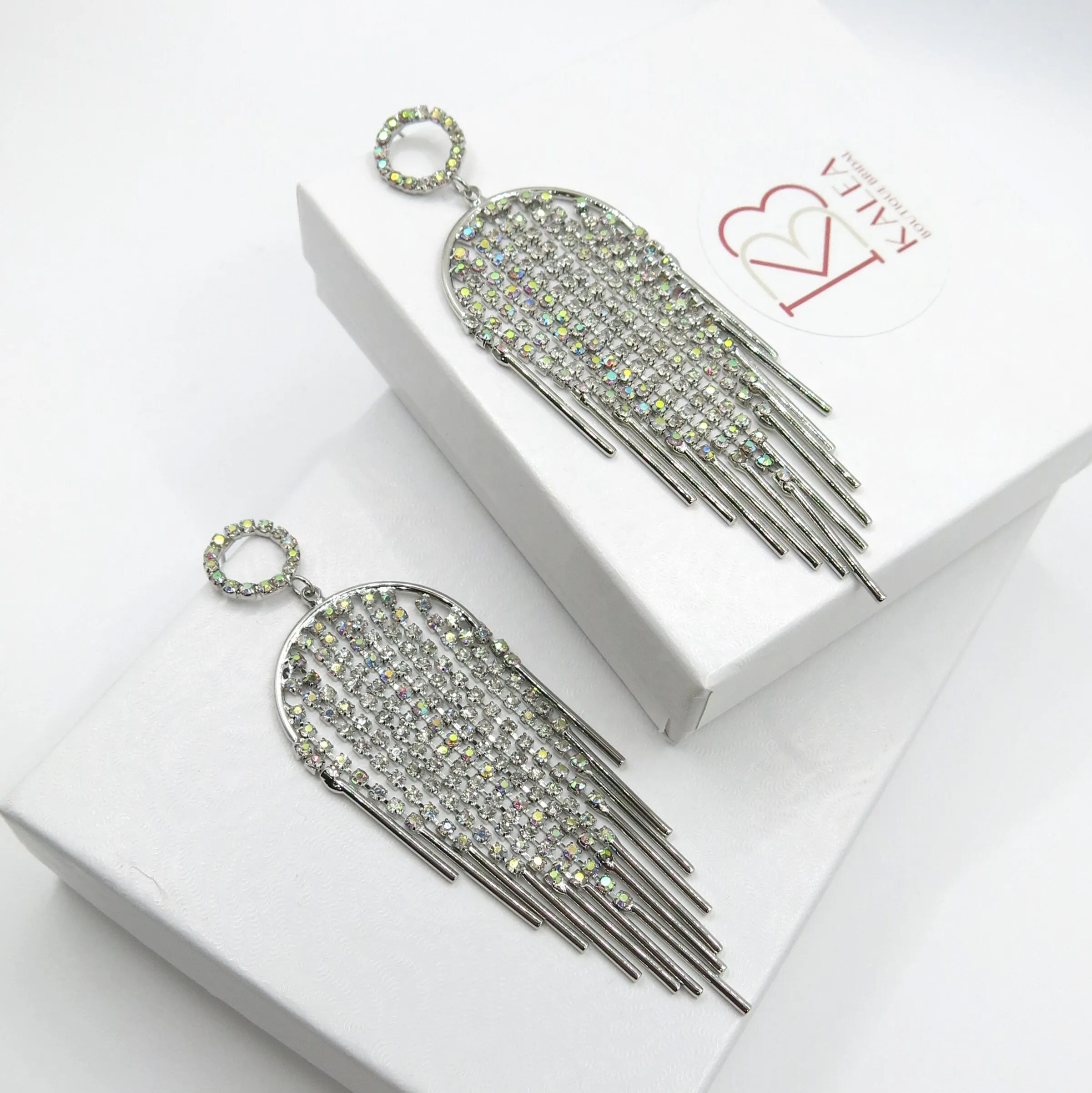 Oversized Aurora Borealis Chandelier Earrings, Crystal Windchime Wedding Earrings, Large Bridal Dangle Statement Earrings
