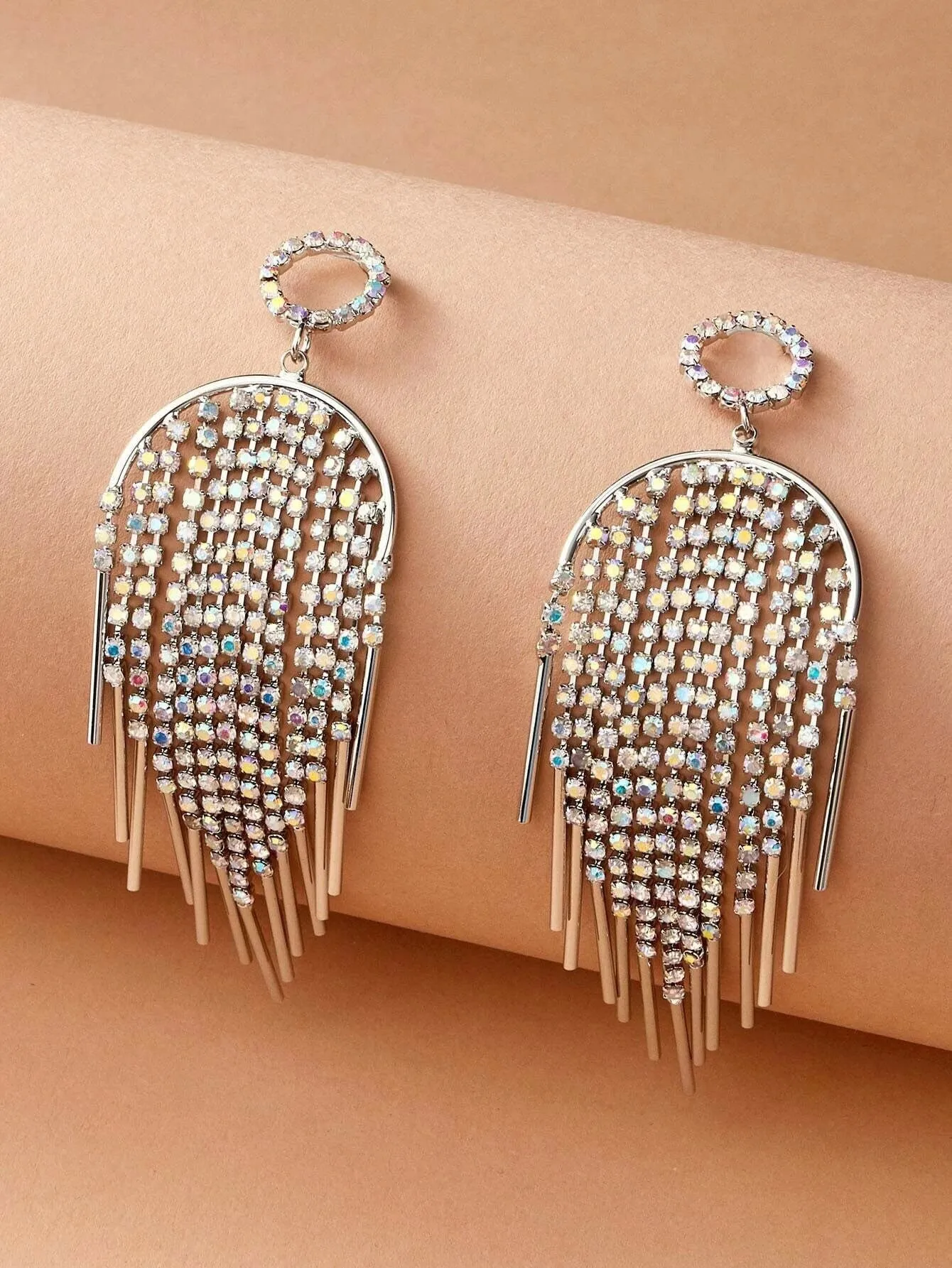 Oversized Aurora Borealis Chandelier Earrings, Crystal Windchime Wedding Earrings, Large Bridal Dangle Statement Earrings