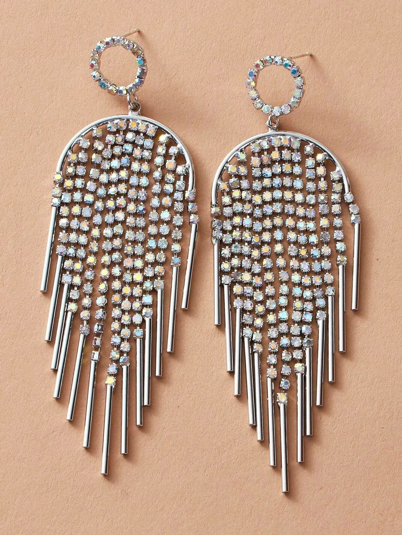 Oversized Aurora Borealis Chandelier Earrings, Crystal Windchime Wedding Earrings, Large Bridal Dangle Statement Earrings